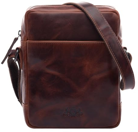 SID & VAIN Messenger Bag Dublin Small Shoulder Courier Bag Real Leather Cross-Body Bag Vertical Leather Bag Women and Men