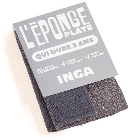 INGA - 2 X Spugne Piatte Riutilizzabili Lavabili - Pratiche, Molto Efficaci, Non Graffiano - Lato Abrasivo e Lato Assorbente - Prodotte in Europa - Spugna Piatta che Dura 2 Anni