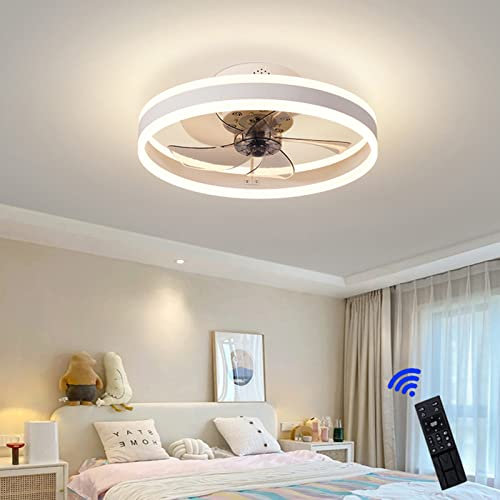 50cm Ceiling Fans with Lights and Remote Control,Modern LED Dimmable Ceiling Fan Light with 6 Speeds,3 Color Temperature,Timer,Fan Light Ceiling Fan Lamp for Bedroom Small Space (White)