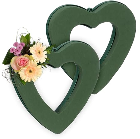 Relaxdays Steckschaum für Frischblumen, 2er Set, Herz, HBT: 24 x 23 x 4 cm, Blumengesteck zum Basteln, Schaumstoff, grün