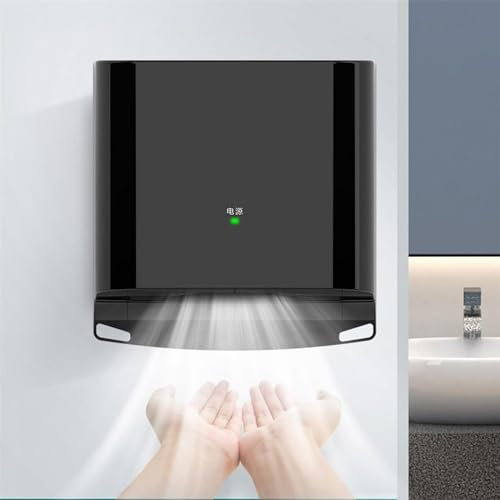 ZIXIAOS Asciugamani Elettrico, Asciugamani Automatico Ad Alta velocità, Asciugamani Elettrico a Parete, Alloggiamento in ABS, Asciugatura in 10 Secondi, Commerciale E Domestico,Black