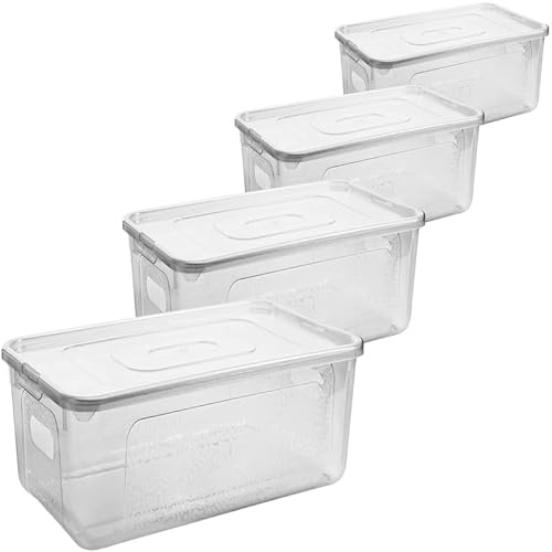 SUSTANIA Scatola portaoggetti con coperchio, 4 scatole portaoggetti, 17 litri, impilabile in plastica con coperchio, scatola trasparente con coperchio e maniglie