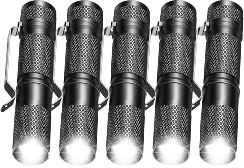 MODOAO LED Taschenlampe Wiederaufladbar, 5 Pack Super Hell Einstellbarer Fokus Taschenlampe, 3 Beleuchtungsmodi, Wasserdichte Taschenlampe im Taschenformat für Stromausfälle, Notfall, Camping,