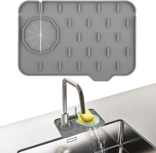Sink Faucet Splash Guard Mat Silicone Faucet Handle Drip Catch Holder Soap Dish Pad Sink Protector Trays for Bathroom Kitchen Countertop Accessories Gadgets 8.3 x 5.7 Inch