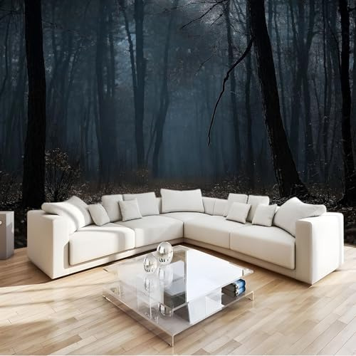 Schwarz Fototapete 3D Effekt Wald dunkle Bäume Fototapeten Wandbild Motivtapeten Vlies-Tapeten Moderne Wandtapete Wand Schlafzimmer Wohnzimmer Dekoration B250 x H175 cm