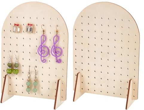 PH PandaHall 2PCS 116 Holes Wooden Earring Organizer Stand Pegboard Display Stands Ear Studs Display Holder Jewellery Rack Earring Showcase Board for Selling Necklace Earring Arch 18x13cm