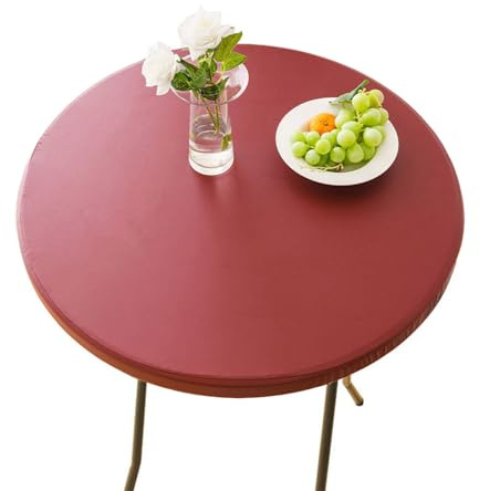 CIEEIN CIEHT Mantel Redondo Cubremesa Redondo con elástico Impermeable y Antideslizante Fácil de Limpiar Puede Utilizarse en Interiores y Exteriores Rojo Vino 70cm de diámetro