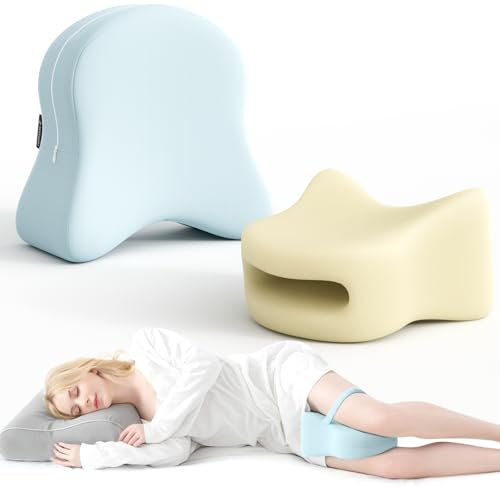 Ruizman Knee Pillow for Sleeping on Side - Hip Pillow for Sleeping with Cooling Cover - Memory Foam Spine Alignment Pillow for Side Sleepers (Blue)