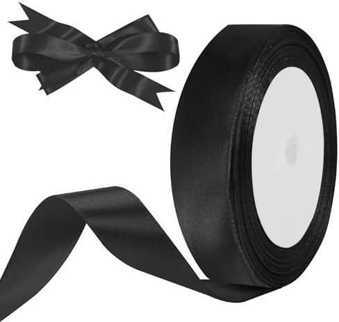 HOTUT Ruban Satin Noir, Ruban Cadeau Emballage 20mm, 22M ruban de décoration, rubans cadeaux noel, Rubans de Soie Décoratif d'arc pour Mariage, Fête Halloween, Ballons, Artisanat
