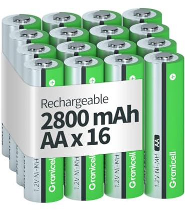 Granicell AA Rechargeable Batteries 3000 mAh High Capacity 1300 Cycle,1.2V NiMH Low Self Discharge AA Battery,16 Pack