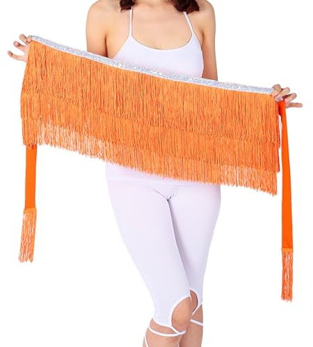 Crittografia nappa vita asciugamano fianchi asciugamano latino dance legame nappa pizzo gonna asciugamano gonna di cotone, Colore: arancione., Taglia unica