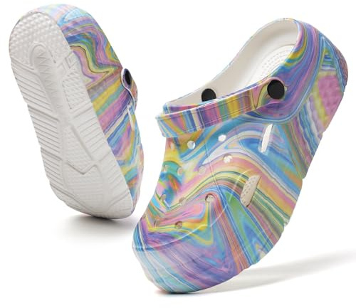 Zoccoli da donna con plateau, scarpe da giardiniere, scarpe da giardino, con tacco alto, sandali con zeppa, Multicolore, 39 EU