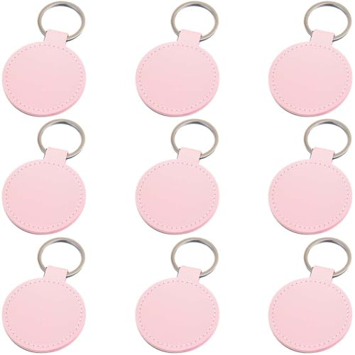 CALFOVERA Porte Clés Rond en Cuir PU Rose Double Face avec Anneaux Sublimation Transfert Thermique pour Loisirs Créatifs Cadeaux D'Anniversaire