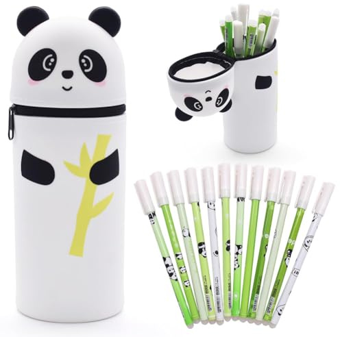 Febbya Panda-Federmäppchen aus Silikon,2-in-1 Weichem Silikon Federtasche,Ausziehbares Federmäppchen aus Weichem Silikons,Stiftehalter für den Schreibtisch,für Kinder,Schüler,Schule und Büro