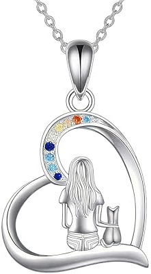 liameya Collana con gatto in argento, collana da donna con ciondolo a forma di cuore, di alta qualità, per ragazze, in argento, con confezione regalo, festa della mamma, compleanno, regalo per donne e