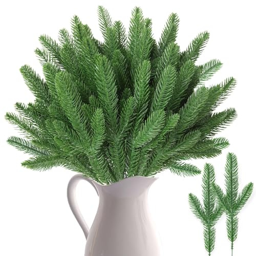 50 Stück Künstliche Tannenzweige Weihnachten Kunststoff Grün Weihnachtsdeko | Kiefernzweige Tannengirlande Tannennadeln Kiefernnadel Für Weihnachten Kranz Girlande DIY Basteln Winter Deko