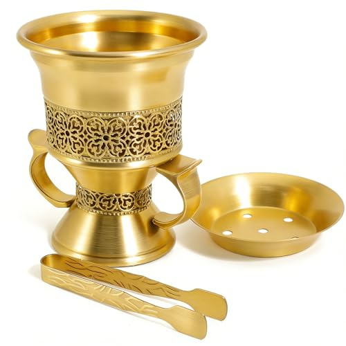 BEYLAB Weihrauch Harz Weihrauchkohle Räucherstäbchenständer, Bakhoor Räuchergefäß Halter, ideal für Aromatherapie, Yoga und Spa, Zuhause Kirche (Bright Gold)