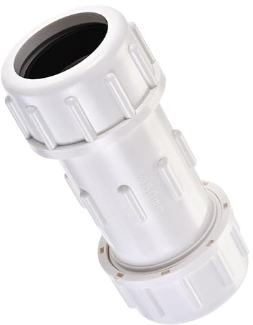 TOP-VIGOR 50mm PVC Compression Plumbing Coupling, White Straight Pipe Fitting Extension Connector, Leak-Proof Durable Adapter for Water, Air and Fuel Lines