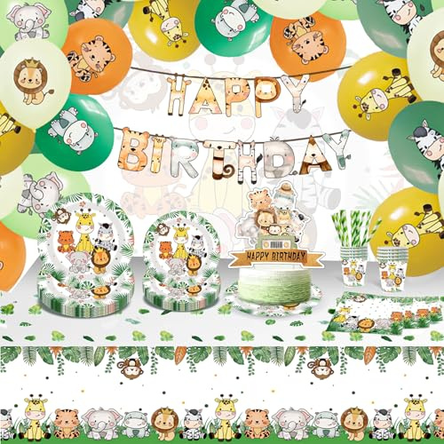 Vajilla Cumpleaños Animales de la Selva 20 Personas 218 pcs. Decoracion Cumpleaños Animales de la Jungla Vajilla Fiesta Safari y Jungla. Decoración Fiesta Salvaje de la Selva Louça Animais Safari