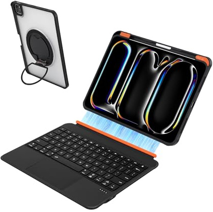 Synchro Bands Funda con teclado giratorio de 360° para iPad Pro de 11 pulgadas (1ª-4ª generación), iPad Air de 11 pulgadas (M2 2024/M3 2025), iPad Air de 10.9 pulgadas (4ª/5ª generación) (negro, iPad