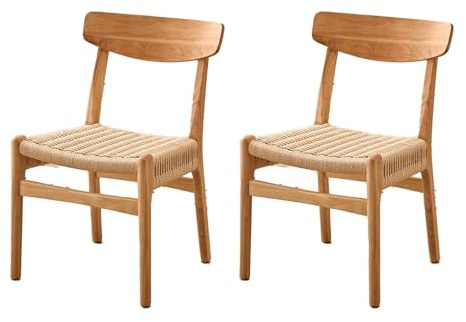 Modern rottingmatstolar i mitten av århundradet – set med 2 retro vävda armlösa köksstolar valnötsträ snygg gul för vardagsrum och sovrumsdekor