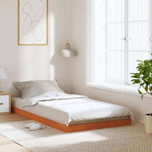 Ordellia Massiv träsäng, vaxbrun, 100 x 200 cm tall, stabil sängram av furu, modern plattformssäng för sovrum, hållbara möbler