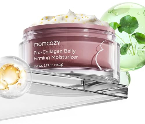 Momcozy Uppstramande Bristningskräm för Återfuktning,Förebygger Bristningar | Bristningskräm för Graviditet & Efter Förlossning med Inkapslad Olja-i-Kräm och 4 Pro-Kollagenpeptider, 150 g