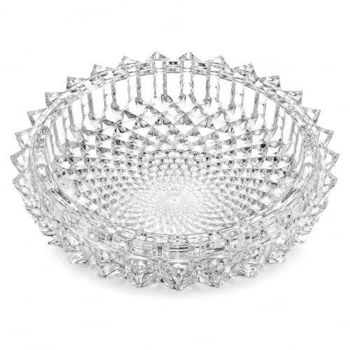 Luxury Cut Glass Crystal Style Bowl 17cm Decorative Diamond Cut Glass Centrepiece Bowl Elegant Serving Dish Clear Glass Ashtray Style Fruit Bowl Table Décor JR2583