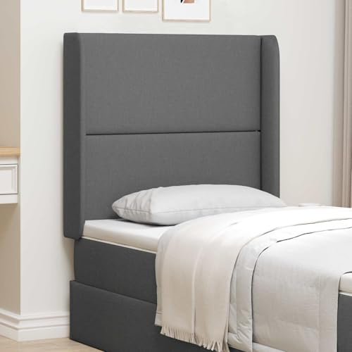 zylophax Kopfteil Ohr Grau Stoff 80 x 16 x 4 cm mit Holzrahmen und Schaumstofffüllung, Polsterung für Schlafzimmer, Wandkissen als Betthaupt, modernes Design für Boxspringbett und Einzelbett