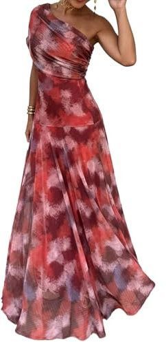Vestido Largo Ajustado de Gasa con Hombros Descubiertos, Estilo Casual, Ideal para Fiestas y Bodas. Vestido sin Mangas con Vuelo y Pliegues.