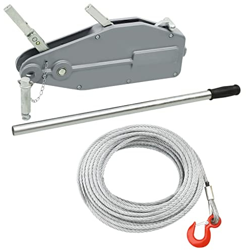 Kaloriko Cabrestante manual de 800 kg con cable de acero de 20 m y bloqueo de seguridad, carcasa de aluminio, adecuado para cabrestante forestal, polipasto, polea, elevación, tirón, montaña, remolque