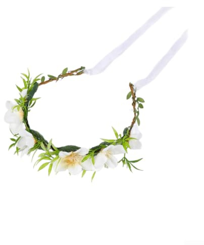 Handgjord brud blomkrona vit gardenia bröllop huvudbonad boho tusensköna hår vinstockar lätt tygkrans för brudtärnor festival fotografering tillbehör elegant saga design 60 cm (A)