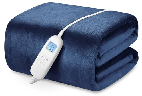 Electric Heated Blanket Queen Size 84 x 90 with 6 Heating Levels & 8h Auto Off, Ultra Soft Flannel Full Body Fast Heating Warming Blanket for Bed Sofa Home Office, Machine Washable, Blue