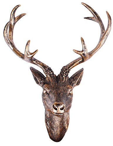 DS Hirschgeweih - Wanddekoration - Hirschkopf - 10Ender Wandkunst (Bronze: 30 x 18 x 40 cm)