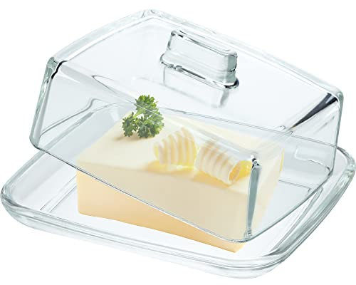 KADAX Porta Burro in Vetro per Frigorifero, Burriera Trasparente con Coperchio e Manico, Contenitore Rettangolare per Frigo, Portaburro da Cucina