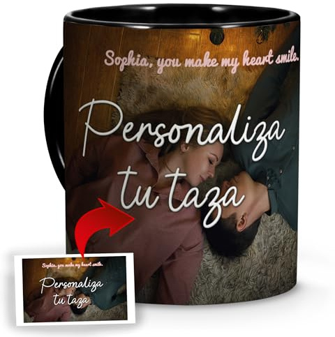 Tazas Personalizadas con Foto y Texto. Regalos San Valentín Hombre Personalizados con Foto. Taza de Cerámica Personalizable. Detalle Romántico. Regalo para Parejas. Taza con Color Interior y Asa Negro