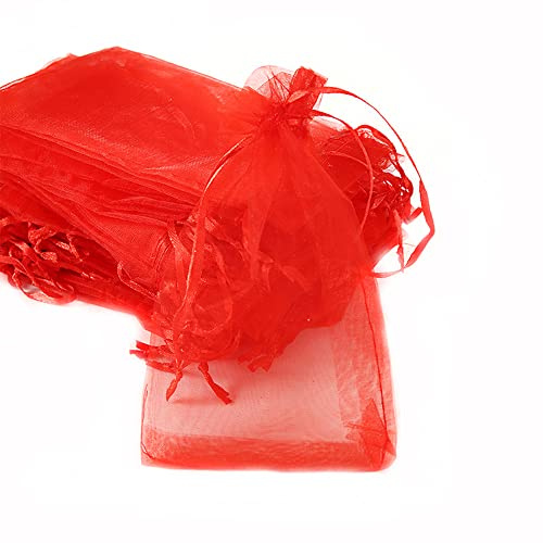 50 Stück Organza Säckchen Zum Befüllen,Organzabeutel Geschenkbeutel Kordelzug Säckchen Organzasäckchen für Festival Party Hochzeit Bonbonsbeutel,Schmuckbeutel Lavendel Geschenk Säckli,10x15cm Rot