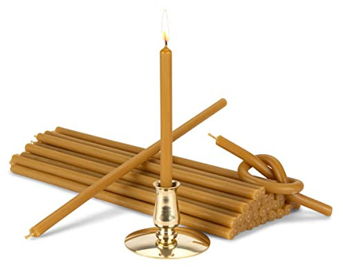 NKlaus - Kerzenhalter mit Stabkerzen gelb Tropffrei L 18,5cm Premium Bienenwachs 40103