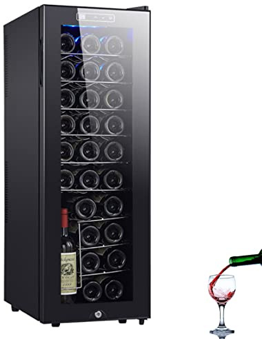 0℃ Outdoor Freistehender Thermoelektrischer Weinkühlschrank - Wine Fridge mit Temperaturregler: 11-18 °C, Weinschrank mit Touch-bedienfeld, 90 Liter, für 18/30 Flaschen Wein, LED, Schwarz,Style 1