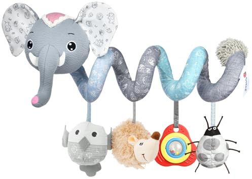 Vicloon Giocattolo a Spirale per Passeggino, Giocattolo Peluche & Sonaglio, Giocattolo Educativo di Peluche per Neonato e Bambini, Forma di Elefante