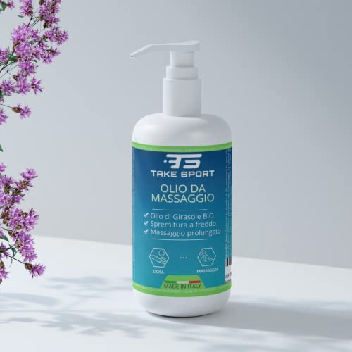 TS TAKE SPORT - Olio Massaggio Professionale con Olio di Girasole Biologico 500ml - Made in Italy