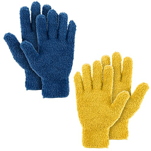Abeillo 2 Paare Auto Mikrofaser Staubhandschuhe Waschbar Abstauben Reinigungshandschuh Korallenvlies Handschuhe für Küchen Haus Jalousien Lampen Möbel und schwer zugängliche Ecklücken