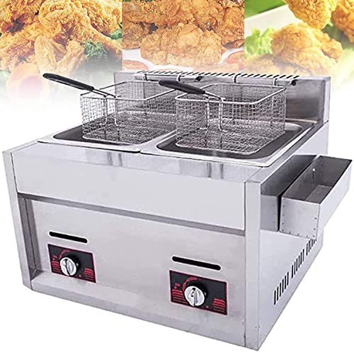 JIADUOFU Friteuse Gaz Professionnelle,friteuse Gaz Double Cylindre 20l Friteuse Croustilles De Poulet en Acier Inoxydable,avec Paniers Et Couvercles, pour La Cuisine Commerciale De La Maison