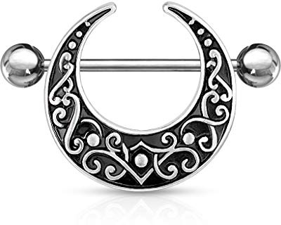 beyoutifulthings Brustwarzen-piercing Vintage Halb-Mond Silber Brust-piercing Nippel-piercing Intim-piercing Chirurgenstahl Stab 16-mm