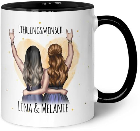 GRAVURZEILE Bedruckte Tasse mit Konfiguration - Beste Freundin - Umfangreich anpassbares Motiv zum selbst gestalten - Persönliches Geschenk für Freundinnen - Farbe: Schwarz & Weiß