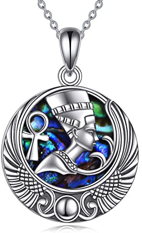 YFN Ägyptische Königin Halskette Sterling Silber Nofretete Anhänger Kette Abalone Schale Ägypten Schmuck Geschenk für Damen