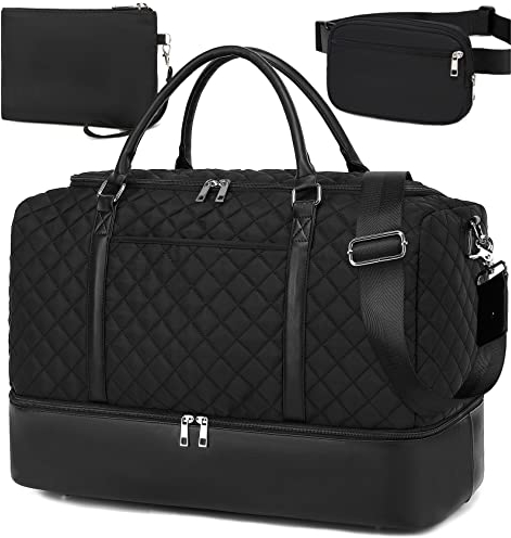 LOIDOU Groß Reisetasche Weekender Bag mit Schuhfach Handgepäck Tasche für Flugzeug Sporttasche Damen Herren Travel Duffel Bags für Reisen Gym Urlaub übernachtung with Bauchtasche & Kosmetiktasche