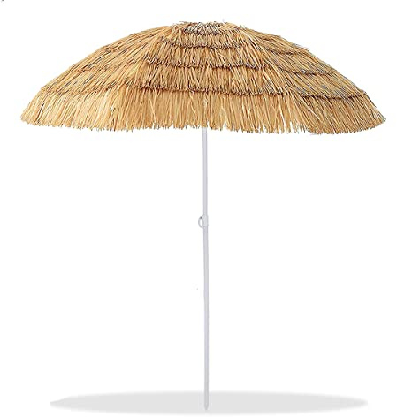 JUANIO Parasol de Plage Pliable en Noix de Coco + Sac,Parasol d'extérieur avec Protection UV, la terrasse ou Le Jardin-Diamètre 180 x Hauteur 195 cm
