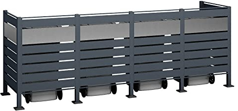 WESTMANN 4er Mülltonnenverkleidung Planum | Metall 320x90x120 cm Grau/Hellgrau | Mülltonnen Sichtschutz & Mülltonnenbox für 4 Mülltonnen