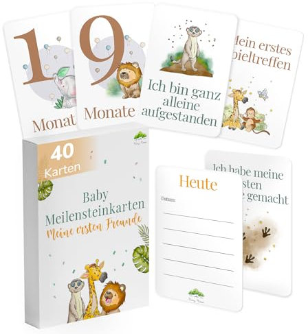 Tiny Trees® Meilensteinkarten Baby I Dschungel Stil I Meilenstein Karten als Geschenk zur Geburt & Babyparty I Geschenkidee für werdende Mütter - 40 Fotokarten Inkl. Geschenkbox für Jungen & Mädchen